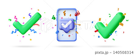 3D set of checkmarks and smartphone 3D set of checkmarks and smartphone 140508314