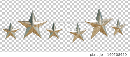 ゴールドの三つ星の3DCGイラストセット。メタリックな質感のキラキラ星 ゴールドの三つ星の3DCGイラストセット。メタリックな質感のキラキラ星 140508420