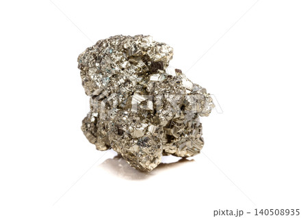 Macro mineral stone Pyrite gold on white background Macro mineral stone Pyrite gold on white background 140508935
