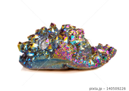 Macro mineral stone Titanium Quartz, Flame Aura Quartz on a white background 140509226