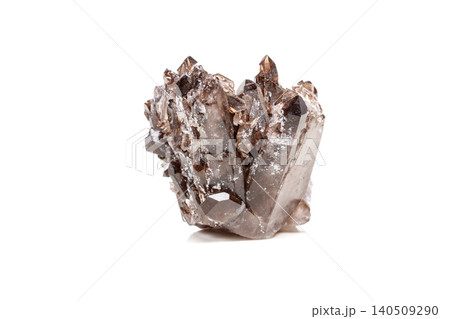 Macro mineral stone Morion crystal in the rock a white background 140509290