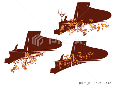autumn season tree branches with bright leaves and grand piano vector design set 140509342
