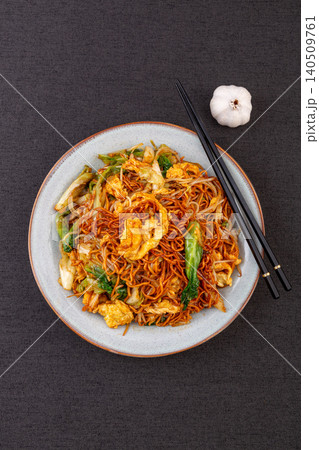 Homestyle Stir-Fried Noodles with Egg and Vegetables, Chinese Comfort Food 140509761