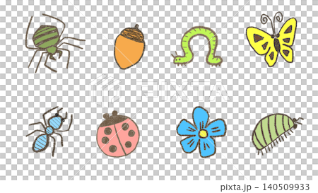 クレヨンで描いた可愛い虫のイラスト クレヨンで描いた可愛い虫のイラスト 140509933