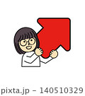 右上向きの赤い矢印を持つ人イラスト 140510329