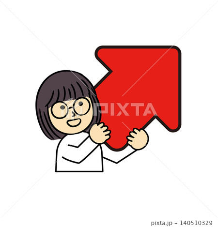 右上向きの赤い矢印を持つ人イラスト 右上向きの赤い矢印を持つ人イラスト 140510329