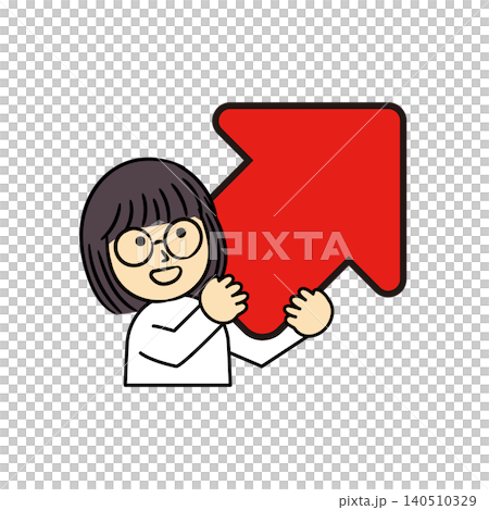 右上向きの赤い矢印を持つ人イラスト 右上向きの赤い矢印を持つ人イラスト 140510329