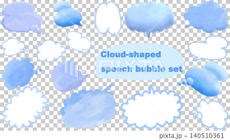 水色の雲の形の吹き出しセット。手書き風のベクター素材 水色の雲の形の吹き出しセット。手書き風のベクター素材 140510361