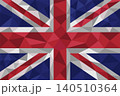 Vector illustration of the national flag of the United Kingdom featuring the iconic Union Jack design. The background is rendered in a modern geometric low poly pattern with mosaic triangles 140510364