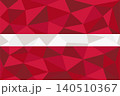 Vector illustration of the national flag of Latvia featuring its traditional carmine red and white horizontal stripes. The design is rendered in a modern geometric low poly pattern with mosaic triangl 140510367