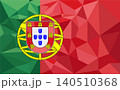 Vector illustration of the national flag of Portugal featuring its green and red vertical fields with the coat of arms. The design is rendered in a modern geometric low poly pattern with mosaic triang 140510368