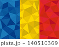 Vector illustration of the national flag of Romania or Chad featuring its classic blue, yellow, and red vertical stripes. The design is rendered in a modern geometric low poly pattern with mosaic tria 140510369