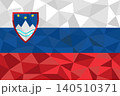 Vector illustration of the national flag of Slovenia featuring its white, blue, and red horizontal stripes with the Slovenian coat of arms in the upper hoist-side. The design is rendered in a modern g 140510371