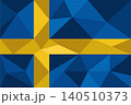 Vector illustration of the national flag of Sweden featuring its yellow scandinavian cross on a blue background. The design is rendered in a modern geometric low poly pattern with mosaic triangles 140510373