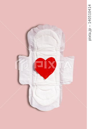 Menstrual sanitary pad with red blood. Illustration of woman critical days. Reproduction function. Hygiene concept. Woman power 140510414