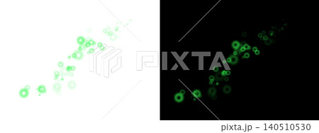 A cluster of luminous green circular shapes drifts across a stark white and a deep black backdrop, creating a sense of movement and energy A cluster of luminous green circular shapes drifts across a stark white and a deep black backdrop, creating a sense of movement and energy 140510530