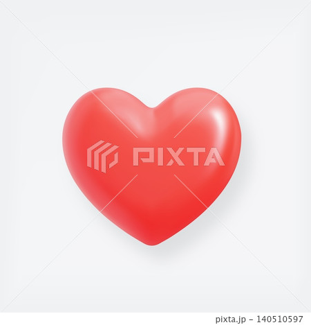 3D red heart shape icon isolated on light background. Balloon realistic glossy love symbol 3D red heart shape icon isolated on light background. Balloon realistic glossy love symbol 140510597