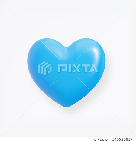 3D blue heart shape icon isolated on light background. Balloon realistic glossy love symbol 140510817