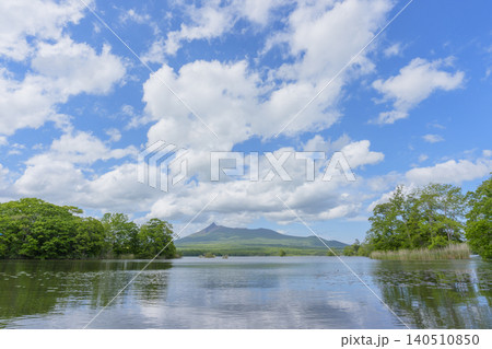 大沼国定公園から望む北海道駒ヶ岳と大沼の風景 140510850