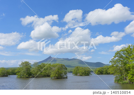 大沼国定公園から望む北海道駒ヶ岳と大沼の風景 140510854