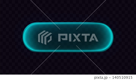 Blue neon glass pill button isolated on dark transparent background. UX UI rounded rectangle box. Blue neon glass pill button isolated on dark transparent background. UX UI rounded rectangle box. 140510915