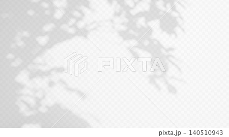 Abstract tree leaf shadow overlay on transparent background. Soft blurred foliage silhouette with natural sunlight effect and botanical gobo light texture. 140510943