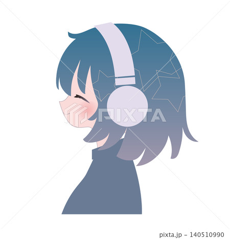 ヘッドホンをつけた女の子のイラスト ヘッドホンをつけた女の子のイラスト 140510990