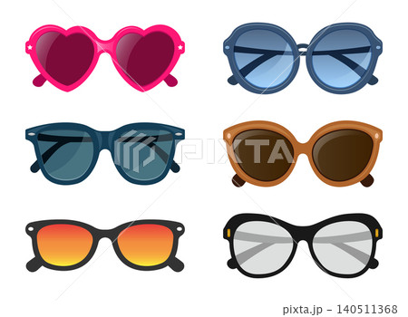 Eyewear sun protection sunglass icon set collection in flat style. Glasses vector illustration on isolated background. Eyeglass sign business concept. 140511368
