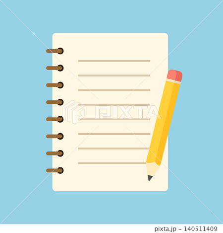 Notebook with pencil icon in flat style. Notepad document vector illustration on isolated background. Workbook sign business concept. Notebook with pencil icon in flat style. Notepad document vector illustration on isolated background. Workbook sign business concept. 140511409