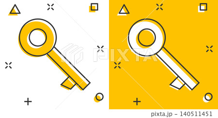 Key icon in comic style. Password cartoon vector illustration on white isolated background. Access splash effect business concept. Key icon in comic style. Password cartoon vector illustration on white isolated background. Access splash effect business concept. 140511451