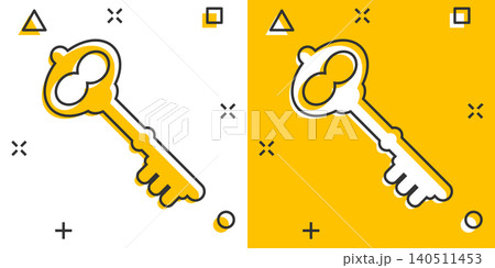 Key icon in comic style. Password cartoon vector illustration on white isolated background. Access splash effect business concept. Key icon in comic style. Password cartoon vector illustration on white isolated background. Access splash effect business concept. 140511453