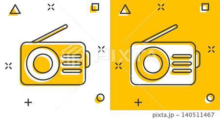 Radio icon in comic style. Fm broadcast cartoon vector illustration on white isolated background. Radiocast splash effect business concept. Radio icon in comic style. Fm broadcast cartoon vector illustration on white isolated background. Radiocast splash effect business concept. 140511467