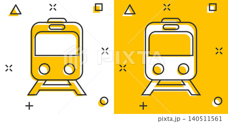 Metro icon in comic style. Train subway cartoon vector illustration on white isolated background. Railroad cargo splash effect business concept. Metro icon in comic style. Train subway cartoon vector illustration on white isolated background. Railroad cargo splash effect business concept. 140511561