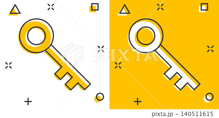 Key icon in comic style. Password cartoon vector illustration on white isolated background. Access splash effect business concept. Key icon in comic style. Password cartoon vector illustration on white isolated background. Access splash effect business concept. 140511615