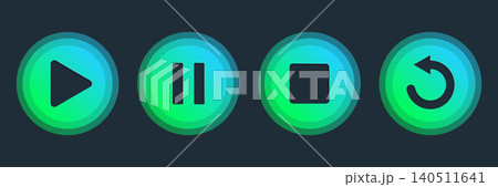 Music player buttons icon set collection in flat style. Sound control vector illustration on isolated background. Media sign business concept. 140511641