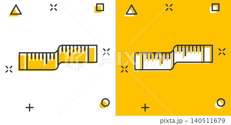 Measure tape icon in comic style. Ruler cartoon sign vector illustration on white isolated background. Meter splash effect business concept. Measure tape icon in comic style. Ruler cartoon sign vector illustration on white isolated background. Meter splash effect business concept. 140511679