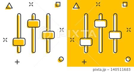 Control volume icon in comic style. Audio adjusting cartoon sign vector illustration on white isolated background. Filter splash effect business concept. Control volume icon in comic style. Audio adjusting cartoon sign vector illustration on white isolated background. Filter splash effect business concept. 140511683