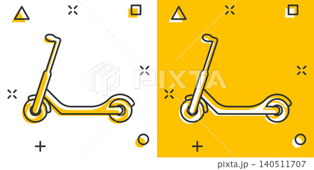 Electric scooter icon in comic style. Bike cartoon vector illustration on white isolated background. Transport splash effect business concept. Electric scooter icon in comic style. Bike cartoon vector illustration on white isolated background. Transport splash effect business concept. 140511707
