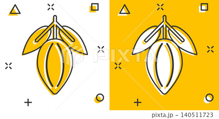 Cocoa bean icon in comic style. Chocolate cream cartoon vector illustration on white isolated background. Nut plant splash effect business concept. Cocoa bean icon in comic style. Chocolate cream cartoon vector illustration on white isolated background. Nut plant splash effect business concept. 140511723