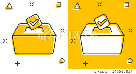 Vote icon in comic style. Ballot box cartoon vector illustration on white isolated background. Election splash effect business concept. 140511814