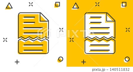 Document error icon in comic style. Broken report cartoon vector illustration on white isolated background. Damaged splash effect business concept. Document error icon in comic style. Broken report cartoon vector illustration on white isolated background. Damaged splash effect business concept. 140511832