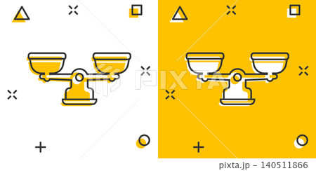Scale balance icon in comic style. Justice cartoon vector illustration on white isolated background. Judgment splash effect business concept. 140511866