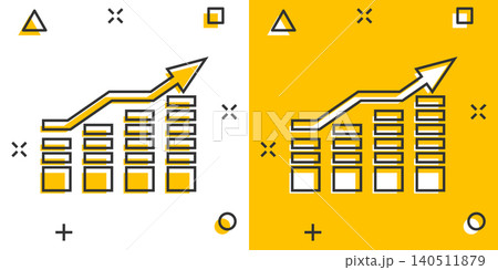 Chart graph icon in comic style. Arrow grow cartoon vector illustration on white isolated background. Analysis splash effect business concept. 140511879