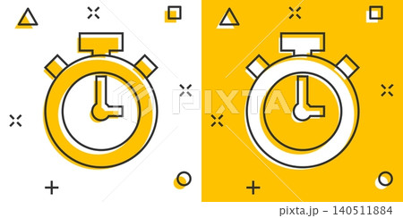 Clock icon in comic style. Watch cartoon vector illustration on white isolated background. Timer splash effect business concept. 140511884