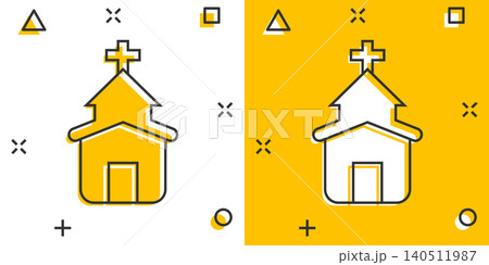 Church icon in comic style. Chapel vector cartoon illustration on white isolated background. Religious building business concept splash effect. Church icon in comic style. Chapel vector cartoon illustration on white isolated background. Religious building business concept splash effect. 140511987