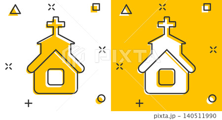 Church icon in comic style. Chapel vector cartoon illustration on white isolated background. Religious building business concept splash effect. Church icon in comic style. Chapel vector cartoon illustration on white isolated background. Religious building business concept splash effect. 140511990