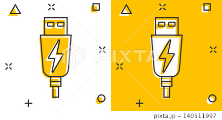 Usb drive icon in comic style. Flash disk vector cartoon illustration on white isolated background. Digital memory splash effect business concept. 140511997
