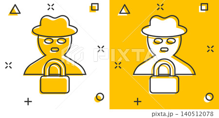 Fraud hacker icon in comic style. Spy cartoon vector illustration on isolated background. Cyber defend splash effect business concept. Fraud hacker icon in comic style. Spy cartoon vector illustration on isolated background. Cyber defend splash effect business concept. 140512078