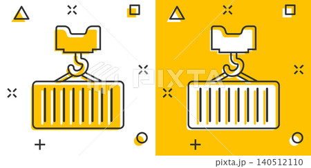 Container icon in comic style. Delivery cargo cartoon vector illustration on white isolated background. Freight box splash effect business concept. Container icon in comic style. Delivery cargo cartoon vector illustration on white isolated background. Freight box splash effect business concept. 140512110