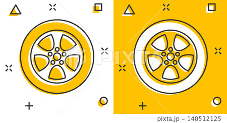 Car wheel icon in comic style. Vehicle part cartoon vector illustration on white isolated background. Tyre splash effect business concept. Car wheel icon in comic style. Vehicle part cartoon vector illustration on white isolated background. Tyre splash effect business concept. 140512125